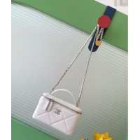 Inexpensive Chanel Grained Shiny Calfskin Long Vanity with Chain and Top Handle AP4933 White 2025