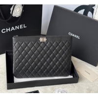 Luxury Classic Chanel Grained Calfskin Leboy 2.55 Pouch 9847-1 Black/Silver 2025