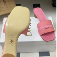 Pretty Style Dior Dway Heel Slides Sandal 4cm in Grained Calfskin Leather Pink 0822077