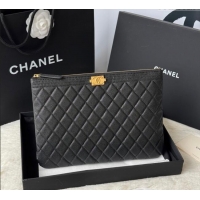 New Stylish Chanel Grained Calfskin Leboy 2.55 Pouch 9847-1 Black/Gold 2025