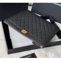 New Stylish Chanel Grained Calfskin Leboy 2.55 Pouch 9847-1 Black/Gold 2025