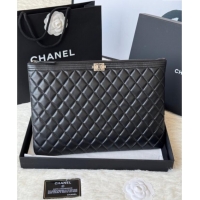 Top Quality Chanel Lambskin Leboy 2.55 Large Pouch 9847 Black/Silver 2025