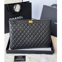 High Quality Chanel Lambskin Leboy 2.55 Large Pouch 9847 Black/Gold 2025