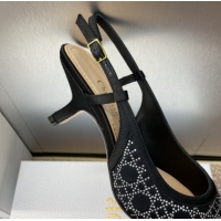 Luxury Cheap Dior Capture Slingback Pumps 6.5cm in Satin with Strass Cannage Motif Black 0822081