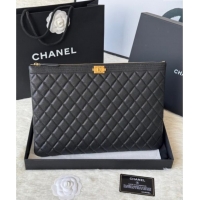 Buy Cheap Chanel Grained Calfskin Leboy 2.55 Large Pouch 9847 Black/Gold 2025