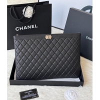 Modern Classic Chanel Grained Calfskin Leboy 2.55 Large Pouch 9847 Black/Silver 2025