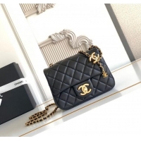 New Discount Chanel Shiny Lambskin Square Mini Flap Bag with CC Chain AS5758 Black 2025