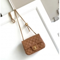 New Design Chanel Shiny Lambskin Square Mini Flap Bag with CC Chain AS5758 Brown 2025