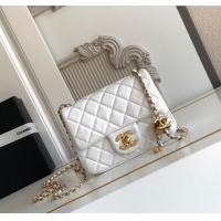Best Quality Chanel Shiny Lambskin Square Mini Flap Bag with CC Chain AS5758 White 2025
