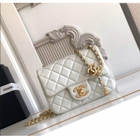 New Fashion Chanel Shiny Lambskin Square Mini Flap Bag with CC Chain AS5758 Light Grey 2025