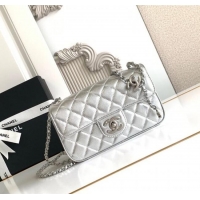 Classic Cheapest Chanel Grained Calfskin Mini Flap Bag with CC Chain AS5759 Silver 2025