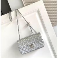 Classic Cheapest Chanel Grained Calfskin Mini Flap Bag with CC Chain AS5759 Silver 2025