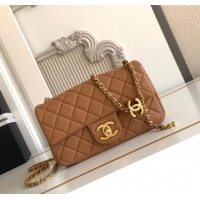 Original Cheap Chanel Shiny Lambskin Mini Flap Bag with CC Chain AS5759 Brown 2025