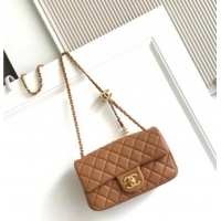 Original Cheap Chanel Shiny Lambskin Mini Flap Bag with CC Chain AS5759 Brown 2025
