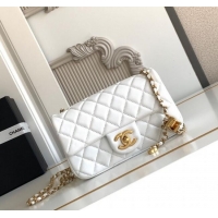 Buy Discount Chanel Shiny Lambskin Mini Flap Bag with CC Chain AS5759 White 2025