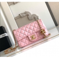 New Product Chanel Shiny Lambskin Mini Flap Bag with CC Chain AS5759 Pink 2025