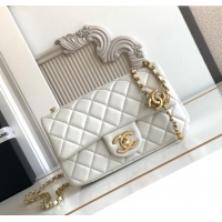 New Design Chanel Shiny Lambskin Mini Flap Bag with CC Chain AS5759 Light Grey 2025