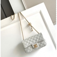 New Design Chanel Shiny Lambskin Mini Flap Bag with CC Chain AS5759 Light Grey 2025