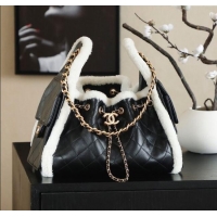 Market Sells Chanel Quilted Calfskin 25 Small Handbag with Shearling Charm AS5293 Black/Gold 2025