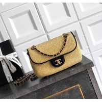 Best Quality Chanel Raffia Straw and Calfskin Small Flap Bag AS5929 Beige/Black 2025