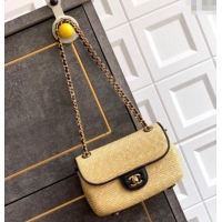 Best Quality Chanel Raffia Straw and Calfskin Small Flap Bag AS5929 Beige/Black 2025