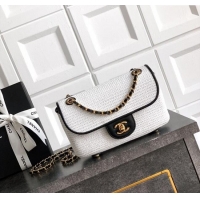 Market Sells Chanel Raffia Straw and Calfskin Small Flap Bag AS5929 White/Black 2025