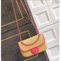 Spot Bulk Chanel Raffia Straw and Calfskin Small Flap Bag AS5929 Beige/Pink 2025