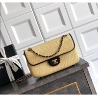 Hot Style Chanel Raffia Straw and Calfskin Large Flap Bag AS5929 Beige/Black 2025