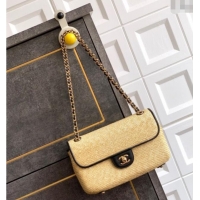 Hot Style Chanel Raffia Straw and Calfskin Large Flap Bag AS5929 Beige/Black 2025