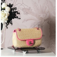 Cheap Price Chanel Raffia Straw and Calfskin Large Flap Bag AS5929 Beige/Pink 2025