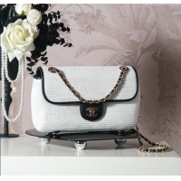 Best Price Chanel Raffia Straw and Calfskin Large Flap Bag AS5929 White/Black 2025