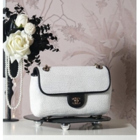 Best Price Chanel Raffia Straw and Calfskin Large Flap Bag AS5929 White/Black 2025