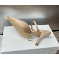 Popular Style Dior Capture Strap Mules 9.5cm in Satin with Strass Cannage Motif Nude 0822082