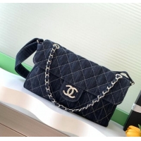 Classic Cheap Chanel Quilted Denim Airport Medium Flap Bag AS2137 Blue 2025