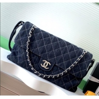 Top Quality Chanel Quilted Denim Airport Large Flap Bag AS2136 Blue 2025