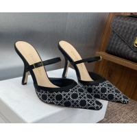 Best Price Dior Capture Strap Mules 9.5cm in Satin with Strass Cannage Motif Black 0822083