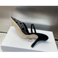 Best Price Dior Capture Strap Mules 9.5cm in Satin with Strass Cannage Motif Black 0822083