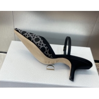 Luxurious Dior Capture Strap Mules 6.5cm in Satin with Strass Cannage Motif Black 0822085