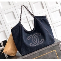 Stylish Cheap Chanel Denim Medium Shopping Bag AS2138 Midnight Blue 2025