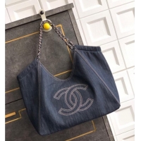 Stylish Cheap Chanel Denim Medium Shopping Bag AS2138 Midnight Blue 2025