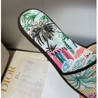 Sumptuous Dior Dway Flat Slides Sandal in Straw and Embroidered Cotton Light Blue DR082204 0822090