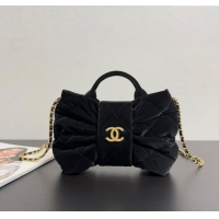 Buy New Cheap Chanel Velvet-Effect Nylon Mini Bow Bag AS5849 Black 2025