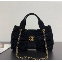 Top Grade Chanel Velvet-Effect Nylon Bow Bag AS5851 Black 2025
