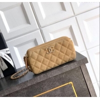 Luxury Classic Chanel Suede Zipped Phone Holder with Chain and Strass CH101102 Brown 2025