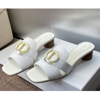 Charming Dior 30 Montaigne Heel Slides Sandal 4.5cm in Calfskin Leather White DR082205 0822095