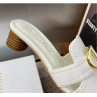 Charming Dior 30 Montaigne Heel Slides Sandal 4.5cm in Calfskin Leather White DR082205 0822095