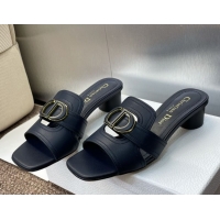 Best Quality Dior 30 Montaigne Heel Slides Sandal 4.5cm in Calfskin Leather Deep Blue 0822096
