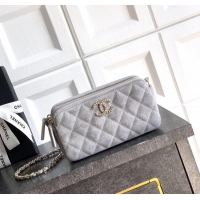 Promotional Chanel Suede Zipped Phone Holder with Chain and Strass CH101102 Grey 2025