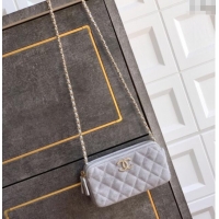 Promotional Chanel Suede Zipped Phone Holder with Chain and Strass CH101102 Grey 2025