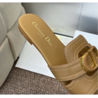 Perfect Dior 30 Montaigne Flat Slides Sandal in Calfskin Leather Light Brown DR082205 0822097